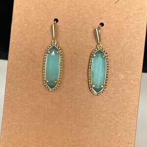 Kendra Scott Eva Drop Dangle Earrings Goldtone Green Cats Eye
